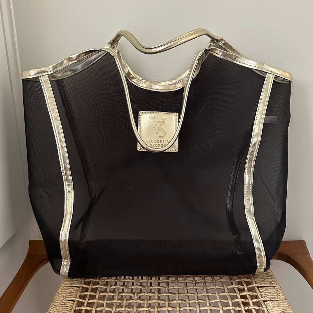 Victorias Secret black gold mesh bag. Like new
